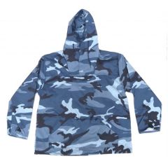 US Made Blue Camo Anorak Pull Over Hooded Jacket