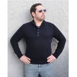 Military Style Navy Blue 5 Button Sweater